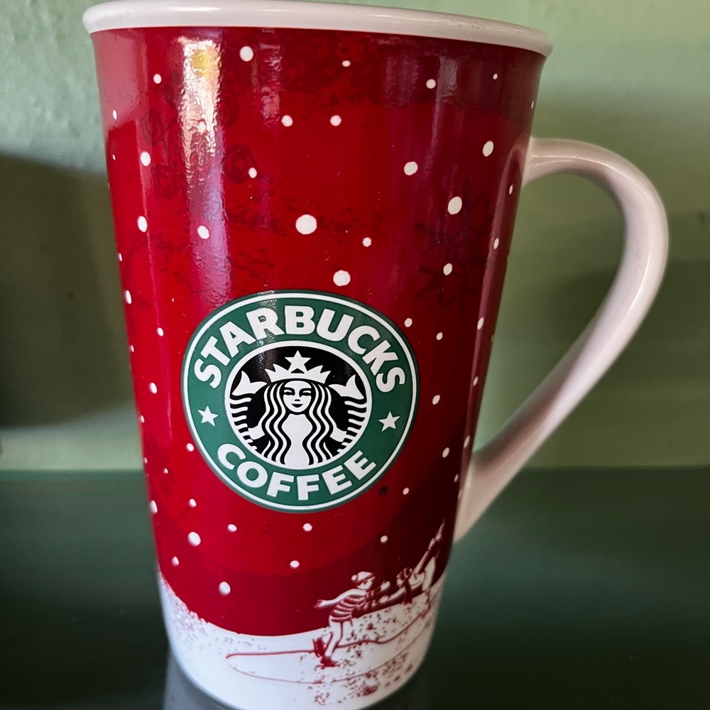🌟SOLD🌟STARBUCKS Holiday 2007 Tall Mug Mermaid Logo Ice Skating EUC